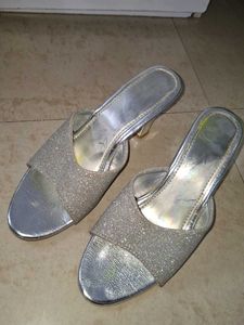 Sparkly Silver Heeled Mules