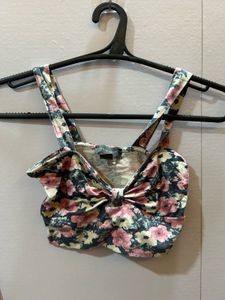 Floral Print Crop Top with Bow Detail