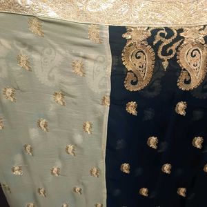 Elegant Embroidered Golden Black Heavy Saree