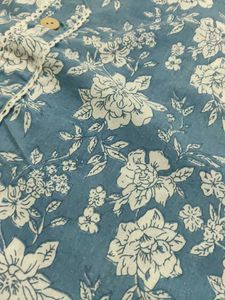 Floral Print Blue Cotton Kurta🤍🌼💙