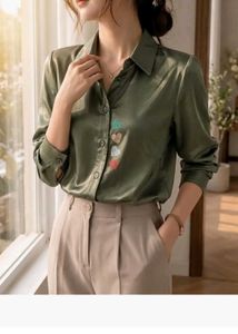 Elegant Satin Blouse with Heart Detail