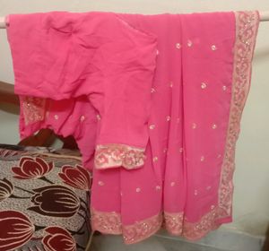 Baby Pink Georgette Saree.