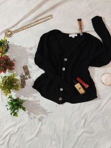 Chic Black V-Neck Button-Up Cardigan