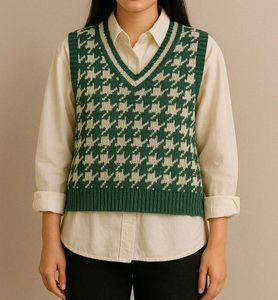 Chic Houndstooth Knit Vest