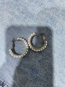 Elegant Gold &amp; Silver Bracelet and white beads ear