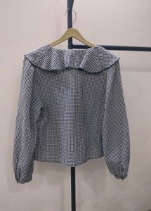Gingham Ruffle V-Neck Top