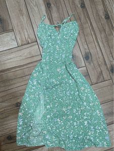 Green Floral Print Midi Dress
