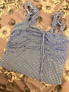 Blue &amp; White Gingham Mini Tank Top