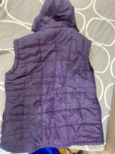 Purple Puffer Vest with Faux Fur