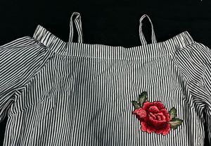 Striped Cold Shoulder Tunic with Roses