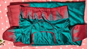 Beautiful Teal &amp; meroon Silk Saree with blouse