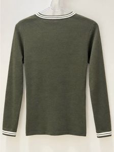 Olive Green Ribbed Full Sleeve Round Neck Top