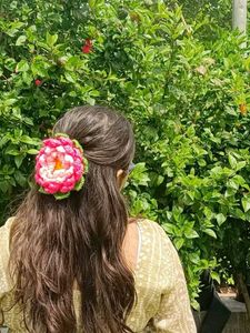 Crochet Lotus Flower Hair Clip