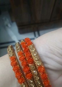 Red &amp; Gold Stone Bangles Set