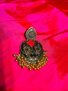 Oxidized Jhumka Earrings with Beads