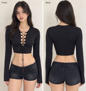 Black Lace-Up Crop Top