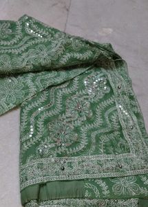 Green Sequined Saree with Blouse