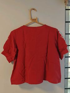 Red Embroidered Peasant Top