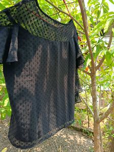 Black Sheer Polka Dot Top
