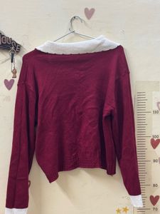 Maroon Knit Cardigan with Heart Buttons