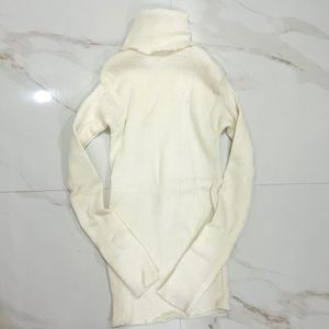 Cream Ribbed Turtleneck Sweater