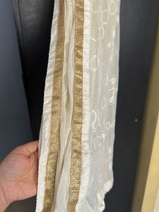 Cream Dupatta With Golden Gotta Lace