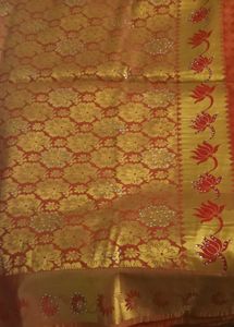 Exquisite Orange & Gold Floral Saree