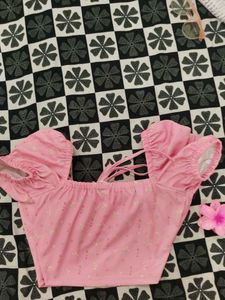 Pink Floral Puff Sleeve Crop Top