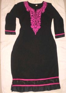 Black Kurta with Pink Embroidery