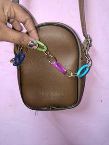 Chic Brown sling Bag with Colorful Chain