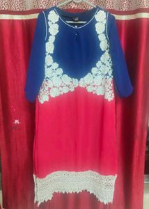 Blue &amp; Red Embroidered Kurti