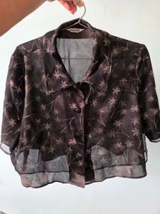 Sheer Floral Button-Up Shirt