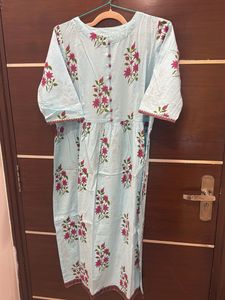 Light Blue Floral Printed Kurta with palazzo pants