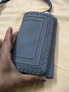 Stylish Blue Crossbody Bag with Weave Detail