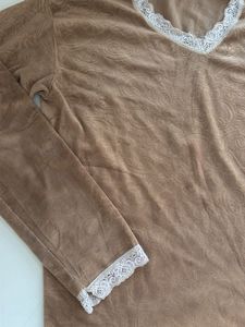 Cozy Brown top with Lace Trim