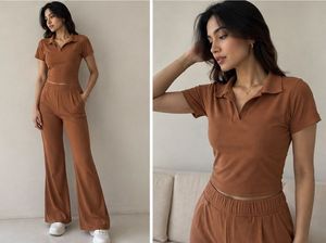 Brown Ribbed Co-ord Sets