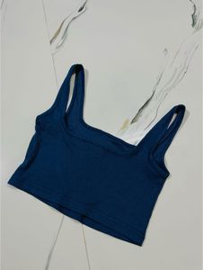 Navy Blue Ribbed Cropped Tank Top
