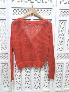 Chic Coral Knit Button Up Cardigan B