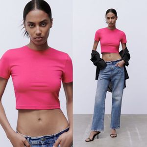 ZARA Fuchsia Cropped Short Sleeve T-Shirt