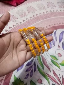 Cute Yellow Heart Bangles - Set of 4
