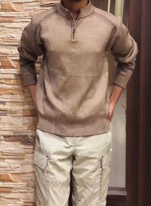 Men's Brown Zip Neck Sweater