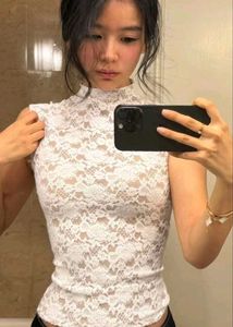 White Lace Neck Top