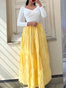 Boho Tiered Yellow Maxi Skirt