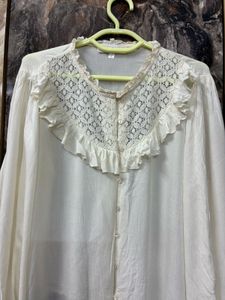 Cream Lace Detail Ruffled Blouse