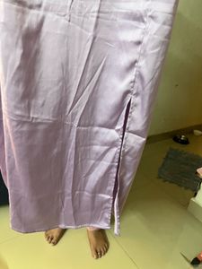 Lavender Ruched Midi Dress with Slit