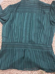 Elegant Emerald Green Striped Blouse