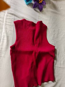 Red Ribbed Lace-Up Tank Top