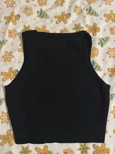 Black Ribbed Crop Tank Top