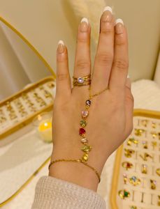 GOLD PLATED MULTICOLOURED CRYSTAL HANDCHAIN