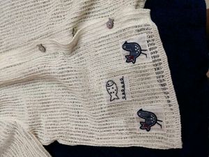 Sheer White Top with Fish Applique